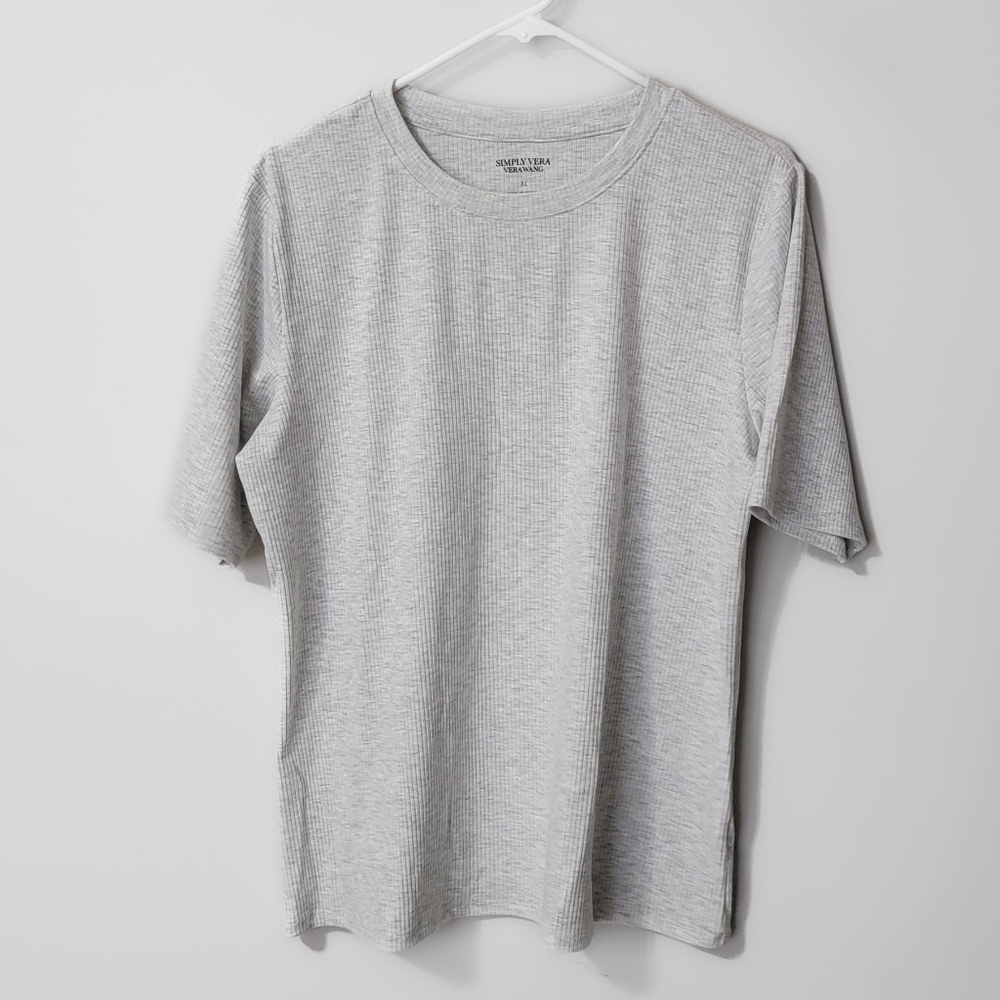 Simply Vera Vera Wang XL Ribbed Fitted Elbow Sleeve Tee - Gray - NWOT